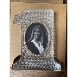 Vtg Avon You're Number One Crystal Photo Frame Open Box 5.75" Crystal